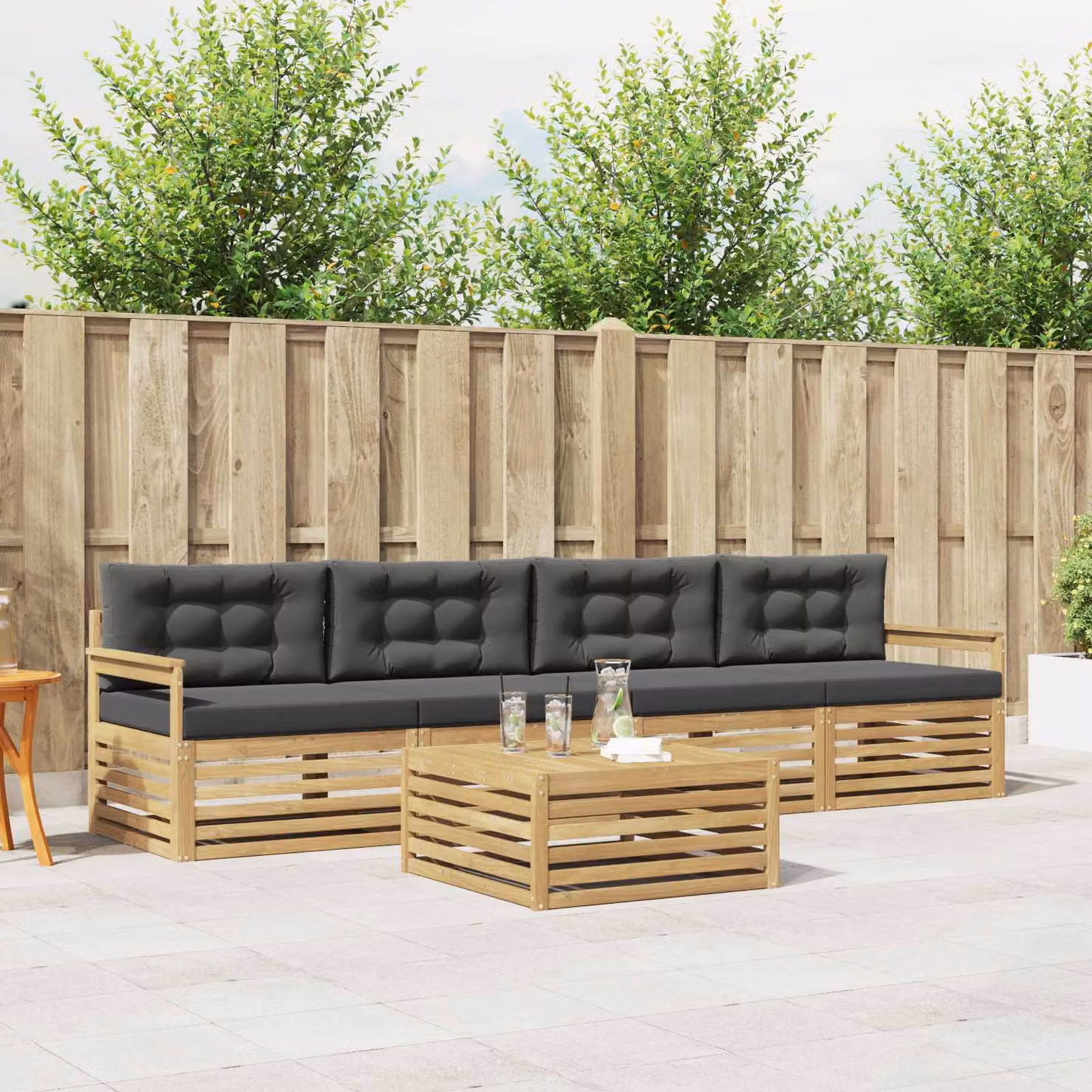 Set di divani da esterno vidaXL 5 pezzi in legno di acacia con cuscini, Bianco e Antracite