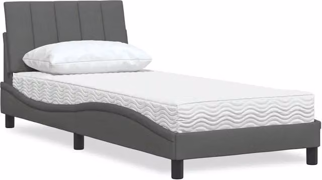 Letto con Materasso Hanko vidaXL in Tessuto Grigio e Bianco L/P/H: 90 x 200 cm – 1