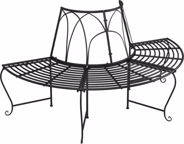 Set di 2 panchine semicircolari per albero vidaXL in acciaio nero opaco, Ø 159 cm