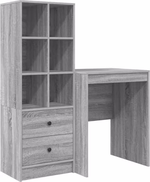 Scrivania | Tavolo da Ufficio con cassetto con lo scaffale 2 pz Grigio Sonoma