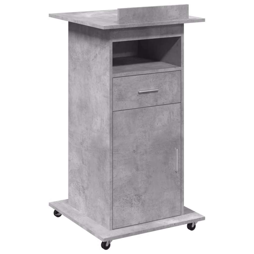 Leggio con Ruote e Cassetto Grigio 55x55x107 cm in Multistrato
