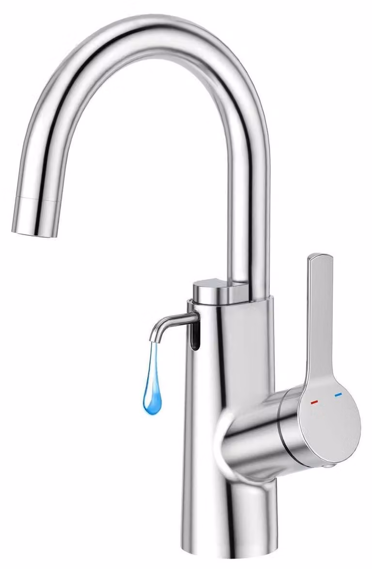 Rubinetto monocomando per cucina e bagno, girevole a 360°, con dispenser per sapone, finitura cromata