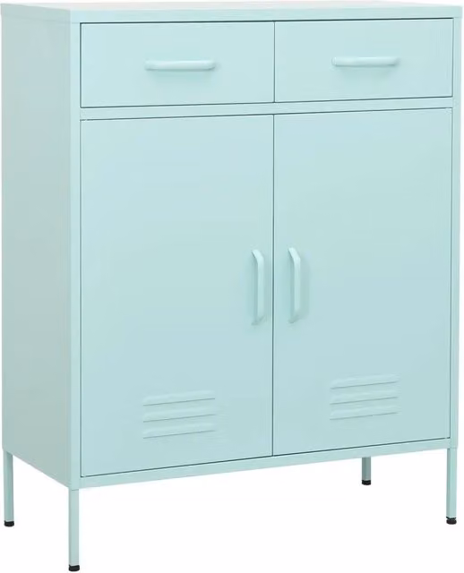 Mobile contenitore moderno in metallo con cassetti estraibili color verde menta opaco L: 80 cm, P: 35 cm, H: 101,5 cm