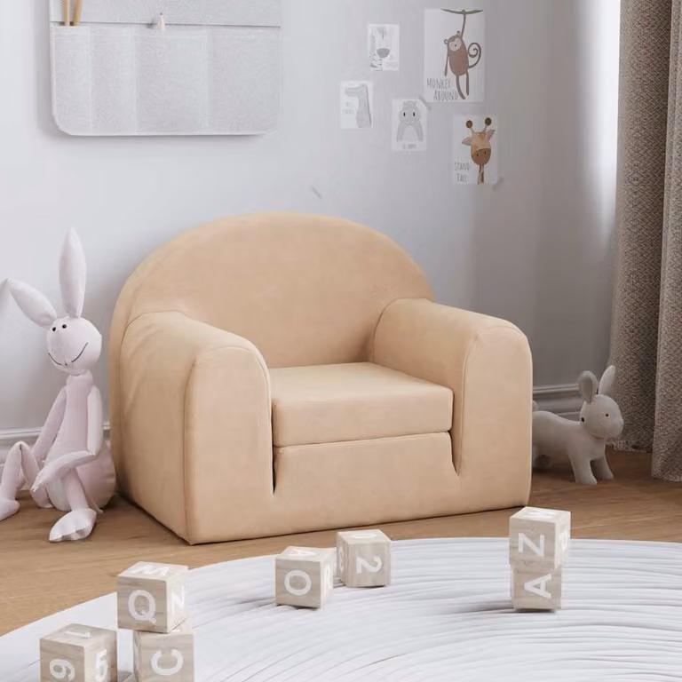 vidaXL Divano Letto per Bambini in Morbido Peluche Beige L: 52 cm, P: 40 cm, H: 34 cm