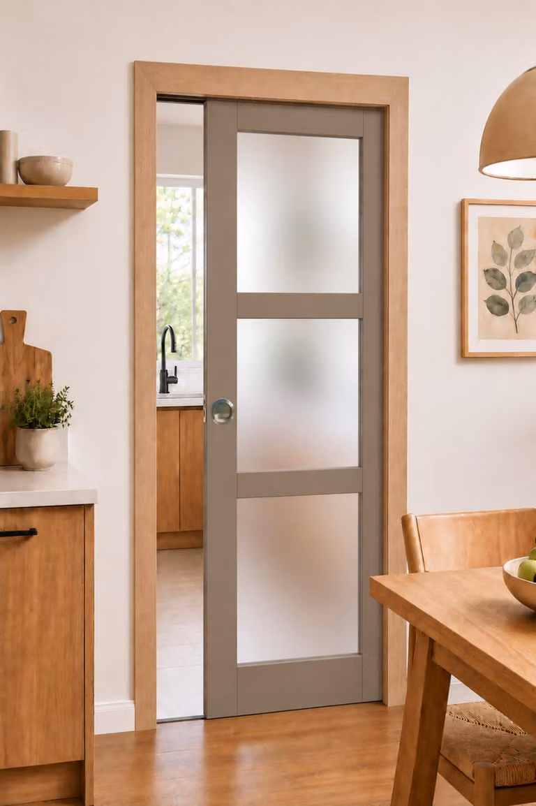 Porta scorrevole grigia beige con vetro H204 x L83 cm, a incasso, kit finitura Gd Menuiseries