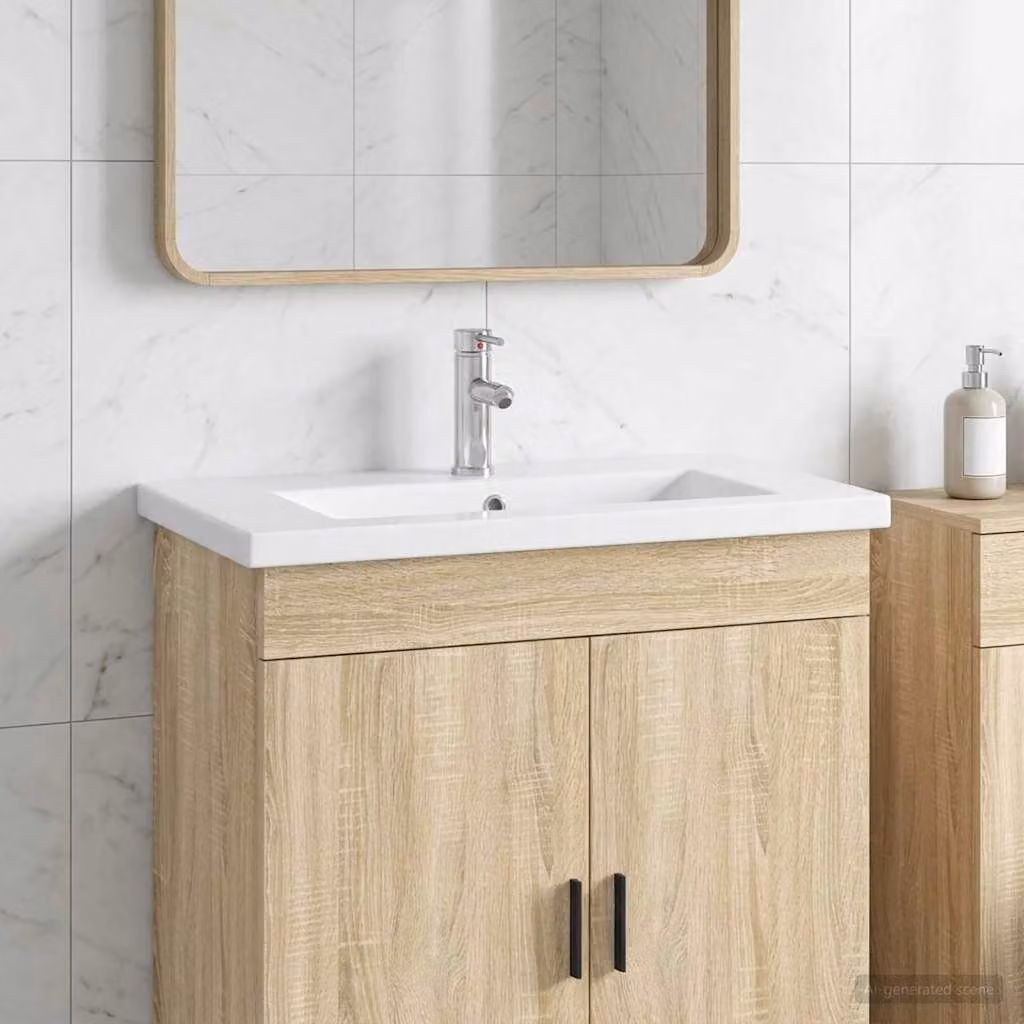 Lavabo da bagno vidaXL in metallo, Argento e Bianco, L 81 x P 40 x H 17,5 cm
