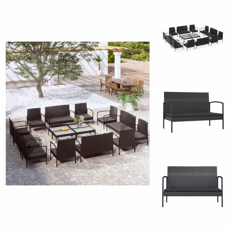 vidaXL set da salotto da giardino 16 pezzi con cuscini in poly rattan nero - Set di mobili da giardino