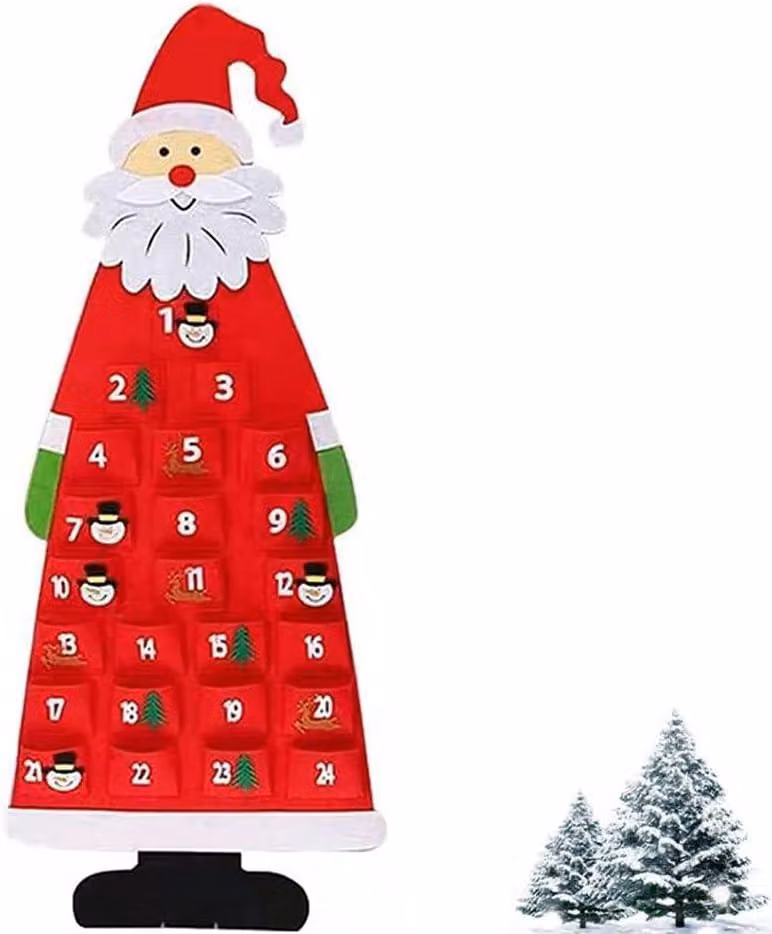 Calendario dell'Avvento in feltro, con 24 tasche numerate, riutilizzabile, ideale per la decorazione natalizia