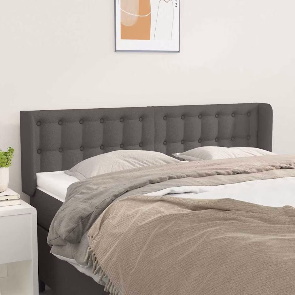 Testiera per letto imbottita vidaXL in similpelle grigia, L: 147 cm, P: 16 cm, H: 78-88 cm