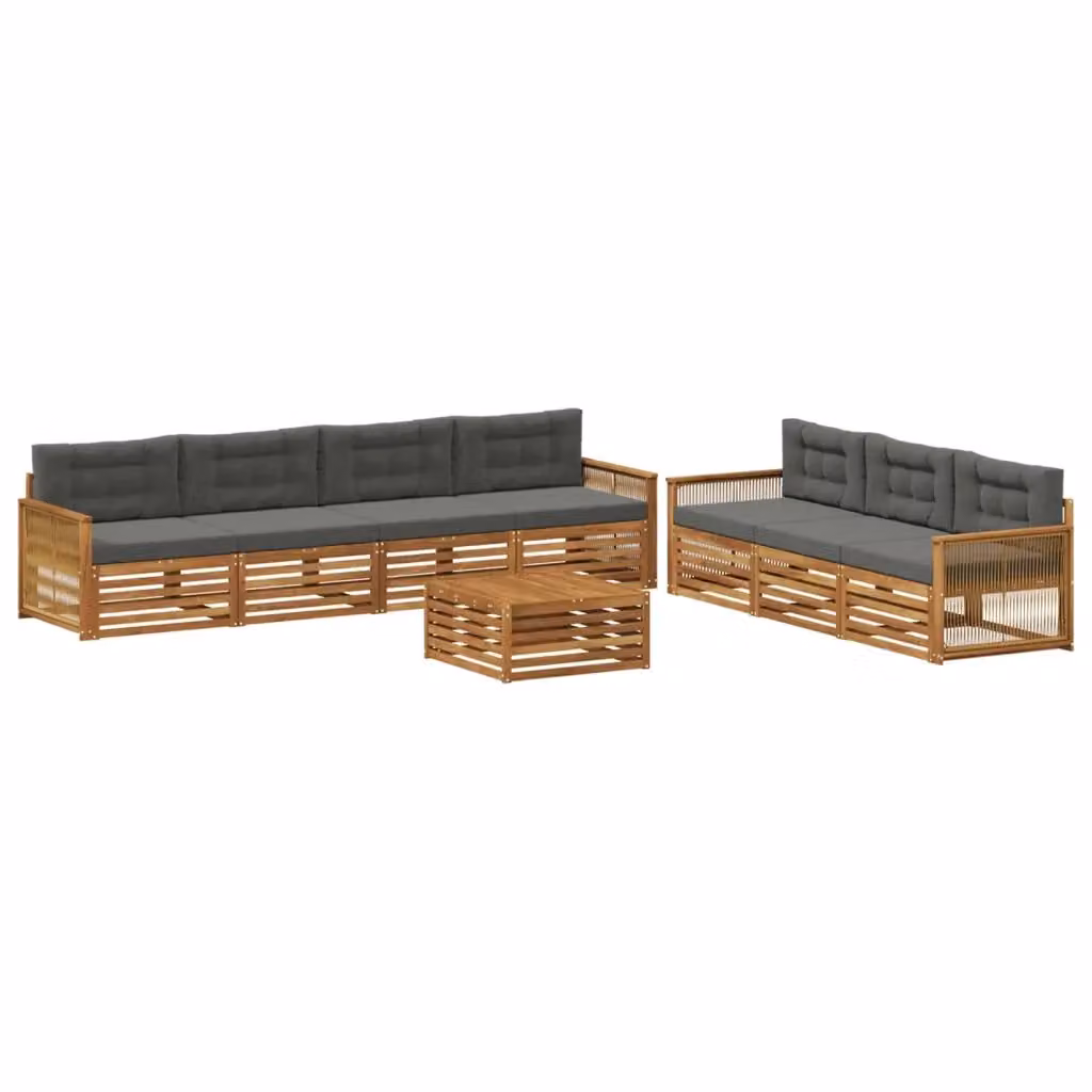 Set di mobili da giardino vidaXL composto da 8 pezzi con divano a 3 posti, tavolino da caffè e cuscini, struttura in legno di acacia e tessuto antracite e beige – 2