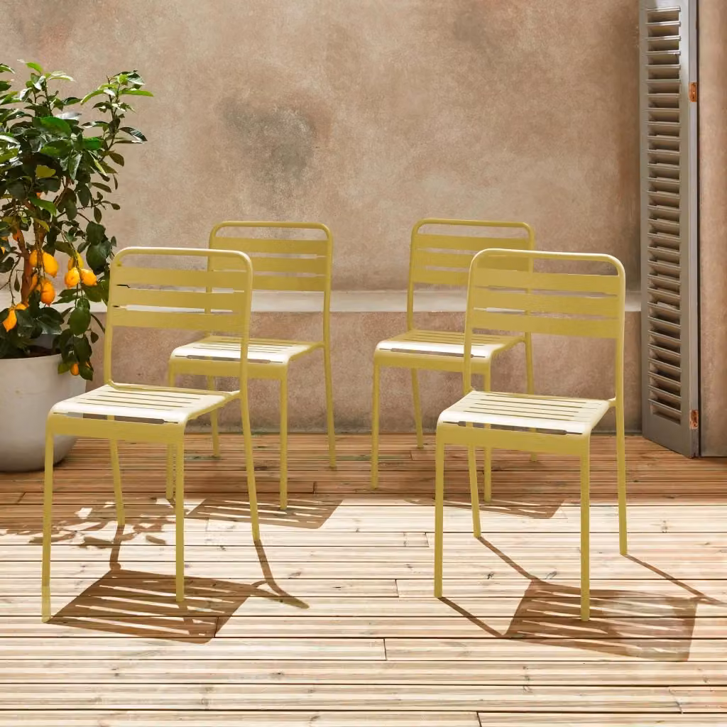 Set di 4 sedie da giardino bistrot impilabili Sweeek in acciaio verniciato giallo opaco – 2