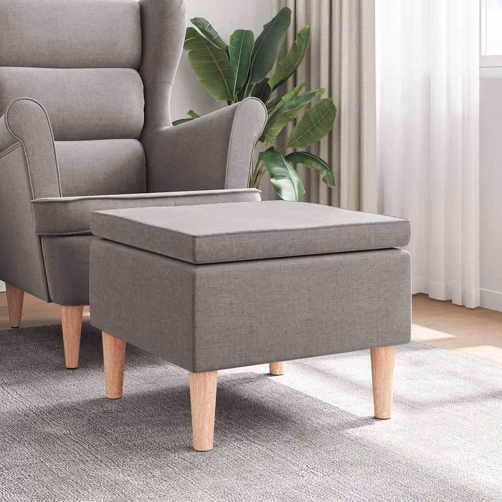vidaXL Poggiapiedi Moderno in Tessuto Beige e Grigio con Gambe in Legno L/P/H: 52 x 42 x 42 cm