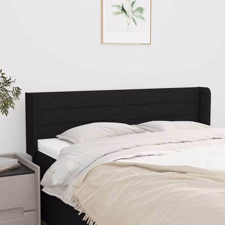 Testiera ad orecchio vidaXL in tessuto nero con struttura in legno L: 147 cm, P: 16 cm, H: 78-88 cm