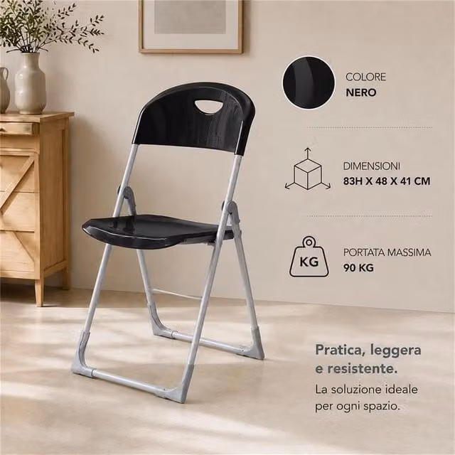 Set di 4 sedie pieghevoli impilabili Maury's in polipropilene nero H 83 x L 48 x P 41 cm