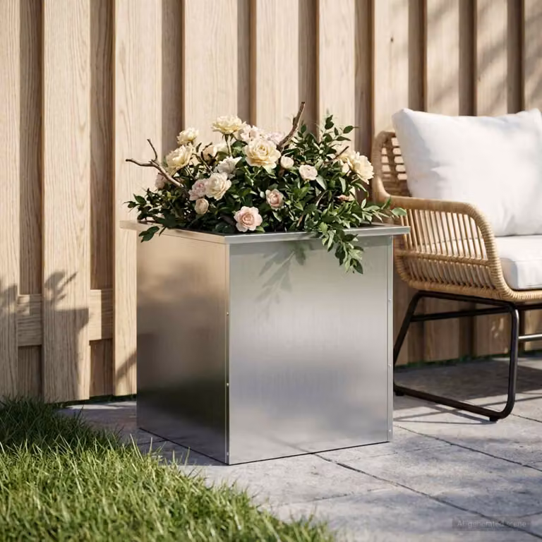 vidaXL Fioriera da giardino con LED Argento 50 x 50 x 48 cm