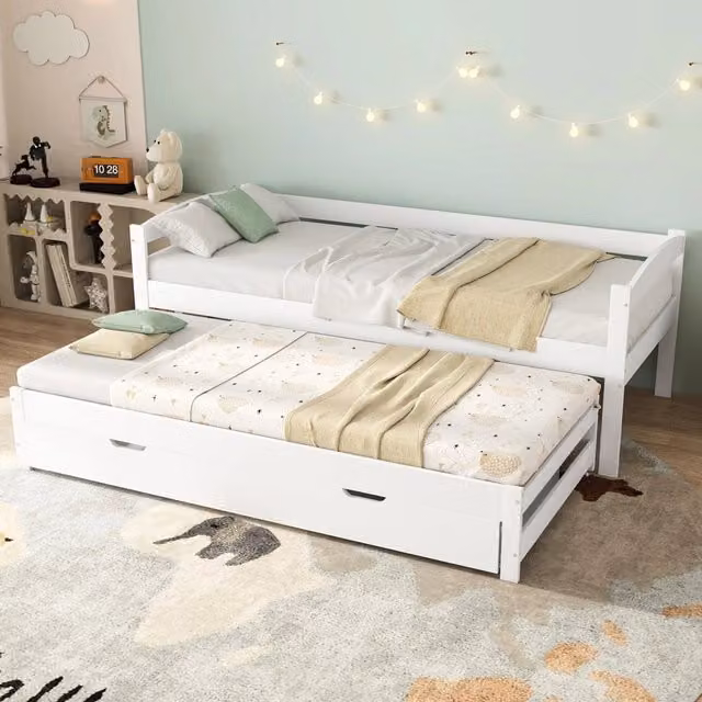 Letto Mivray con letto estraibile e 2 cassetti in legno e MDF bianco L/P/H: 205 x 90 x 120 cm