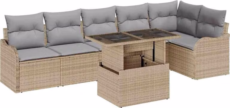 Set di divani con cuscino 7 pcs Beige Poly Rattan