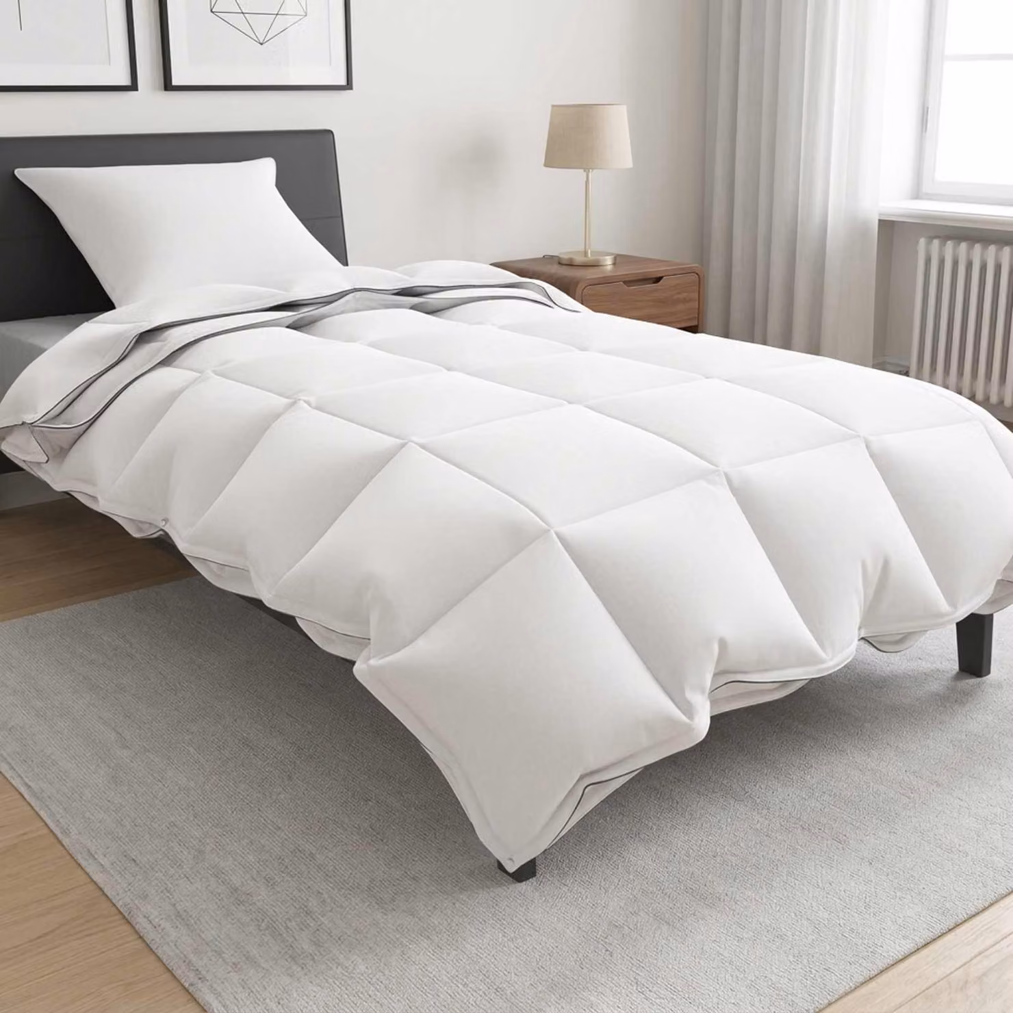 Set di piumoni e cuscini vidaXL bianchi in cotone, bambù e poliestere, L: 137 cm x P: 200 cm