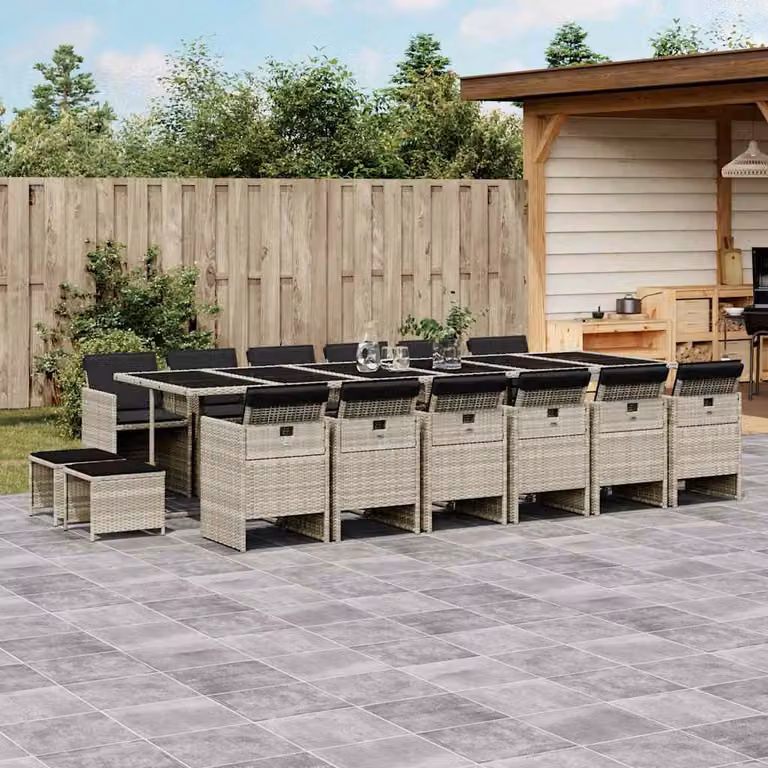 vidaXL Set da Pranzo da Giardino 17 Pezzi in Polyrattan con Cuscini e Tavolo in Vetro Grigio