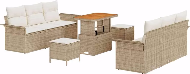 Set Divano da Giardino con cuscino 9 pcs Beige polyrattan