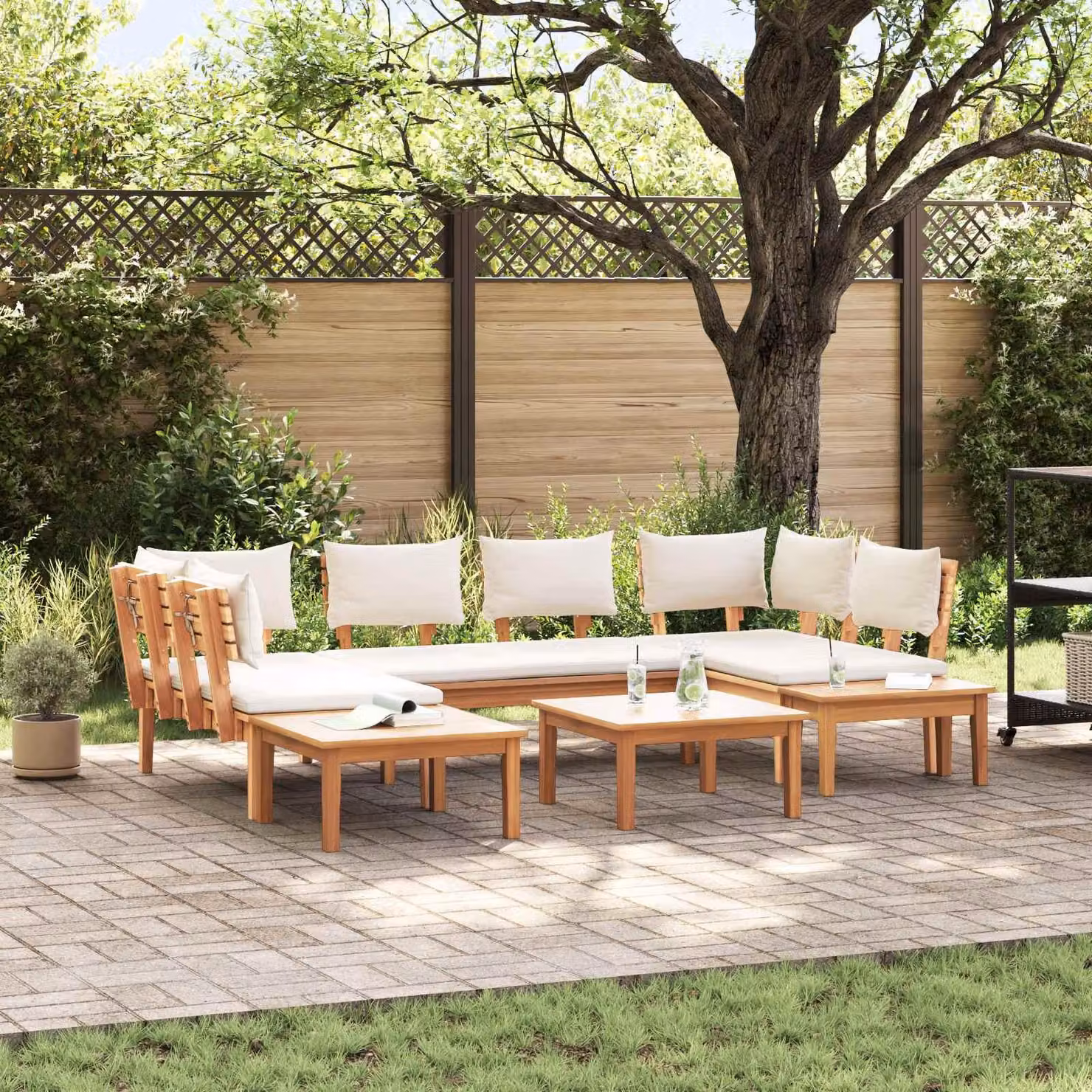 Maison Exclusive - Set di divani da giardino, 4 pezzi, color marrone e crema