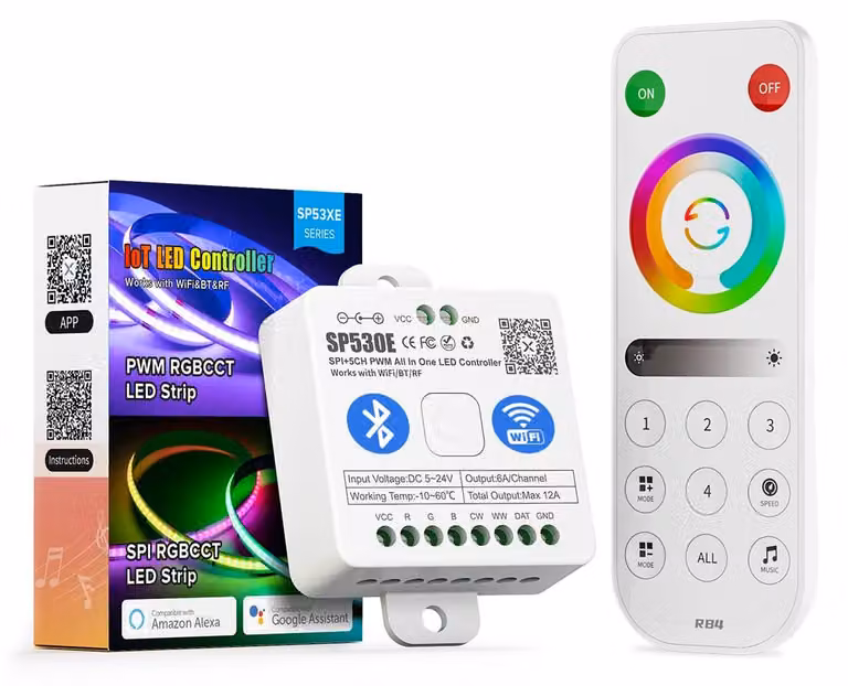 Controller LED a 4 zone, con Wi-Fi, Bluetooth, frequenza radio 2,4 GHz e telecomando