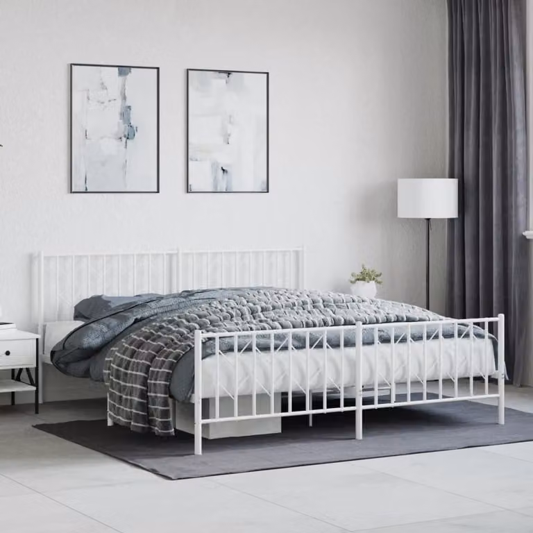 vidaXL Giroletto con Testiera e Pediera in Metallo Bianco L: 187 cm, P: 219 cm, H: 90 cm