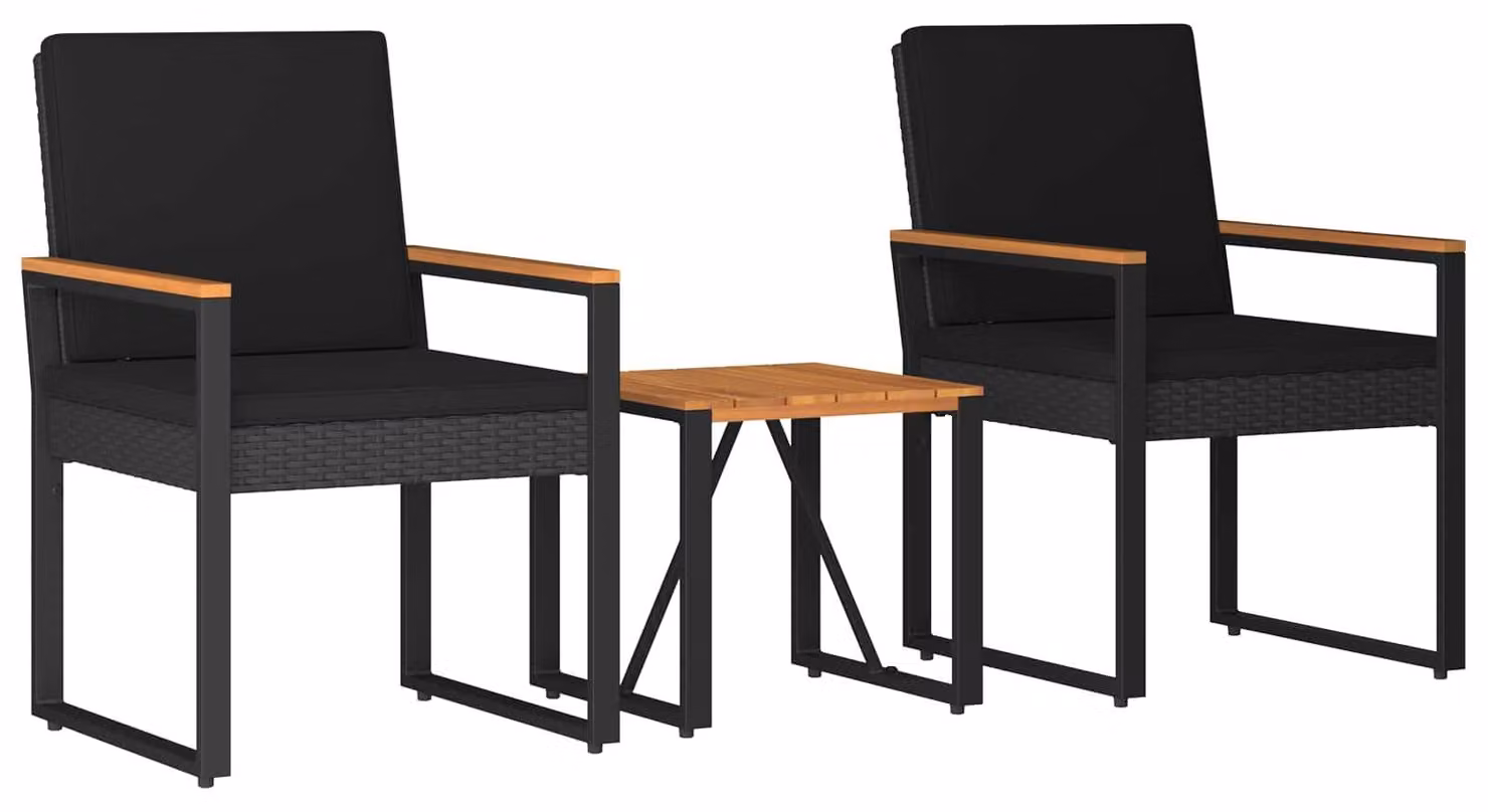 Set Mobili da Esterno con cuscino 3 pcs Nero polyrattan