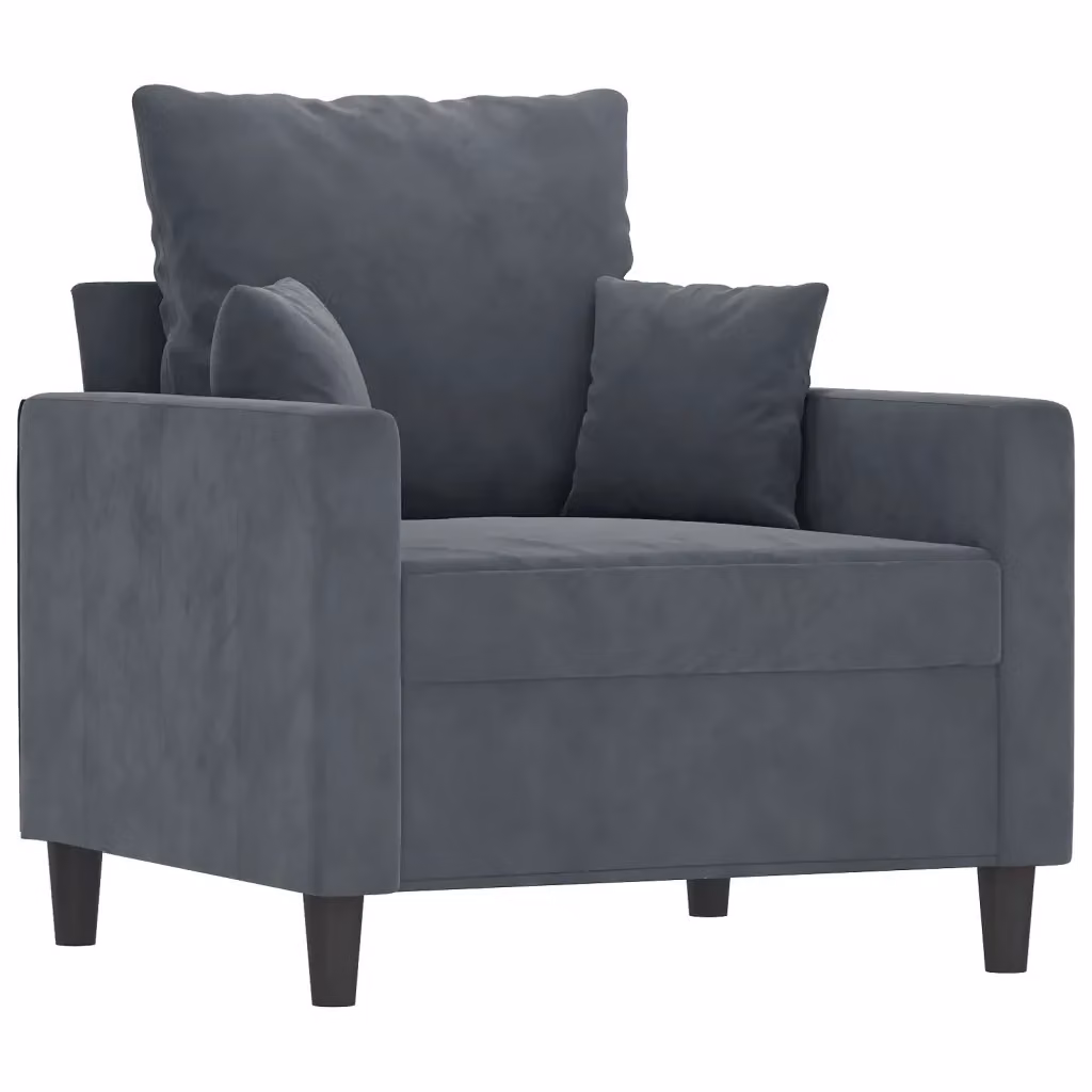 Poltrona moderna in velluto grigio con struttura in metallo e braccioli, ideale per il tuo soggiorno, L: 66 cm, P: 41 cm, H: 78 cm – 2