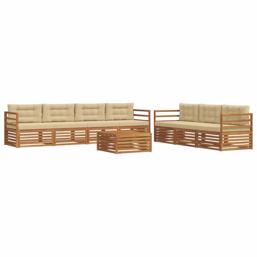 Set di divani da esterno a forma di U con tavolino da giardino vidaXL in legno di acacia color sabbia e beige, composto da 8 pezzi con cuscini inclusi – 2