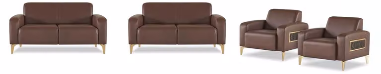 Arbeitszimmer-Set 4tlg 2x 2-Sitzer mit 2x Sessel Braun Einfarbig Modern