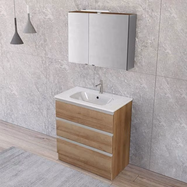 Mobile bagno Master con specchiera e lavabo incluso, rovere miele, L: 80 cm, P: 45 cm, H: 87 cm – 1