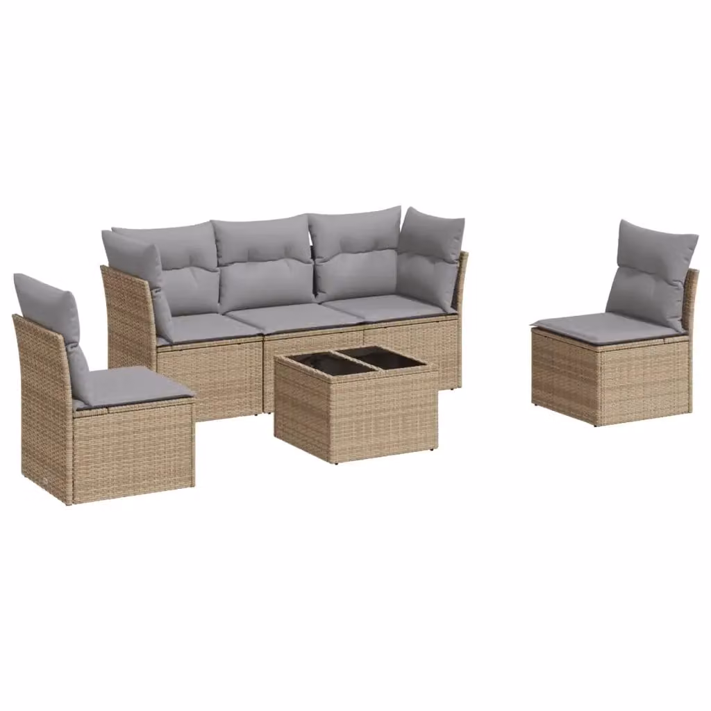 vidaXL Set Divano da Giardino 6 pz a L con Cuscini Beige in Polyrattan e Tavolino da Esterno – 2