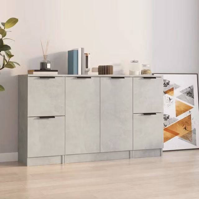 Set di 3 credenze vidaXL in legno multistrato grigio, design minimalista da appendere al muro per la tua sala da pranzo