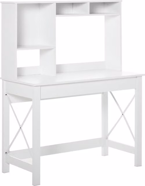 Scrivania con libreria HOMCOM in legno moderno con mensole e ampio piano, bianco, L 105 x P 50 x H 137,5 cm – 1