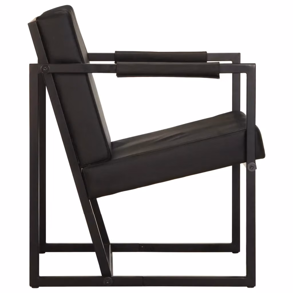 Poltrona relax reclinabile vidaXL in vera pelle nera con struttura in metallo e braccioli – 2