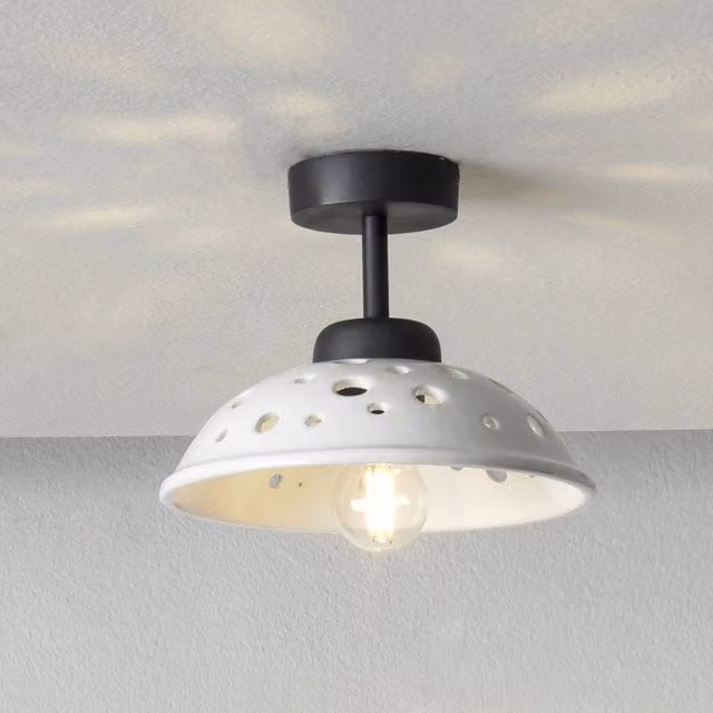 Plafoniera Contemporanea Ceramiche Borso in Metallo e Ceramica Traforata, Colore Nero, D: 20 cm