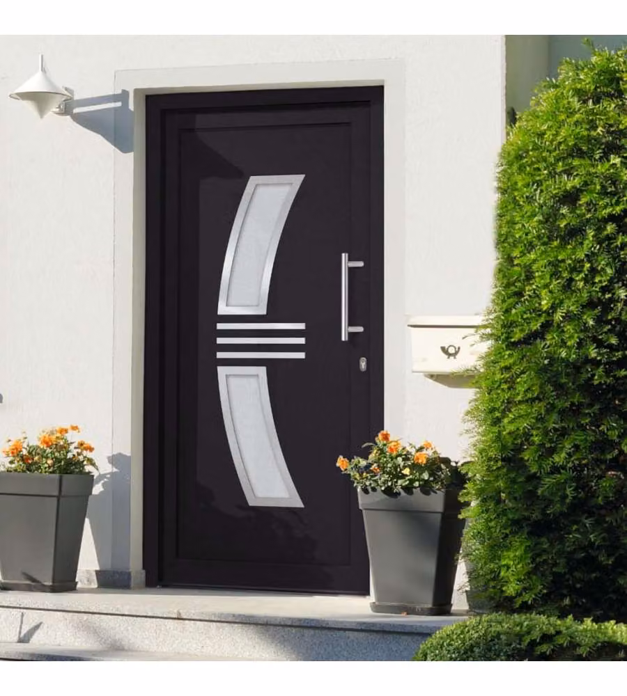 Porta di Ingresso Moderna vidaXL in Acciaio e Alluminio, Colore Antracite e Bianco, L: 108 cm, H: 208 cm – 1