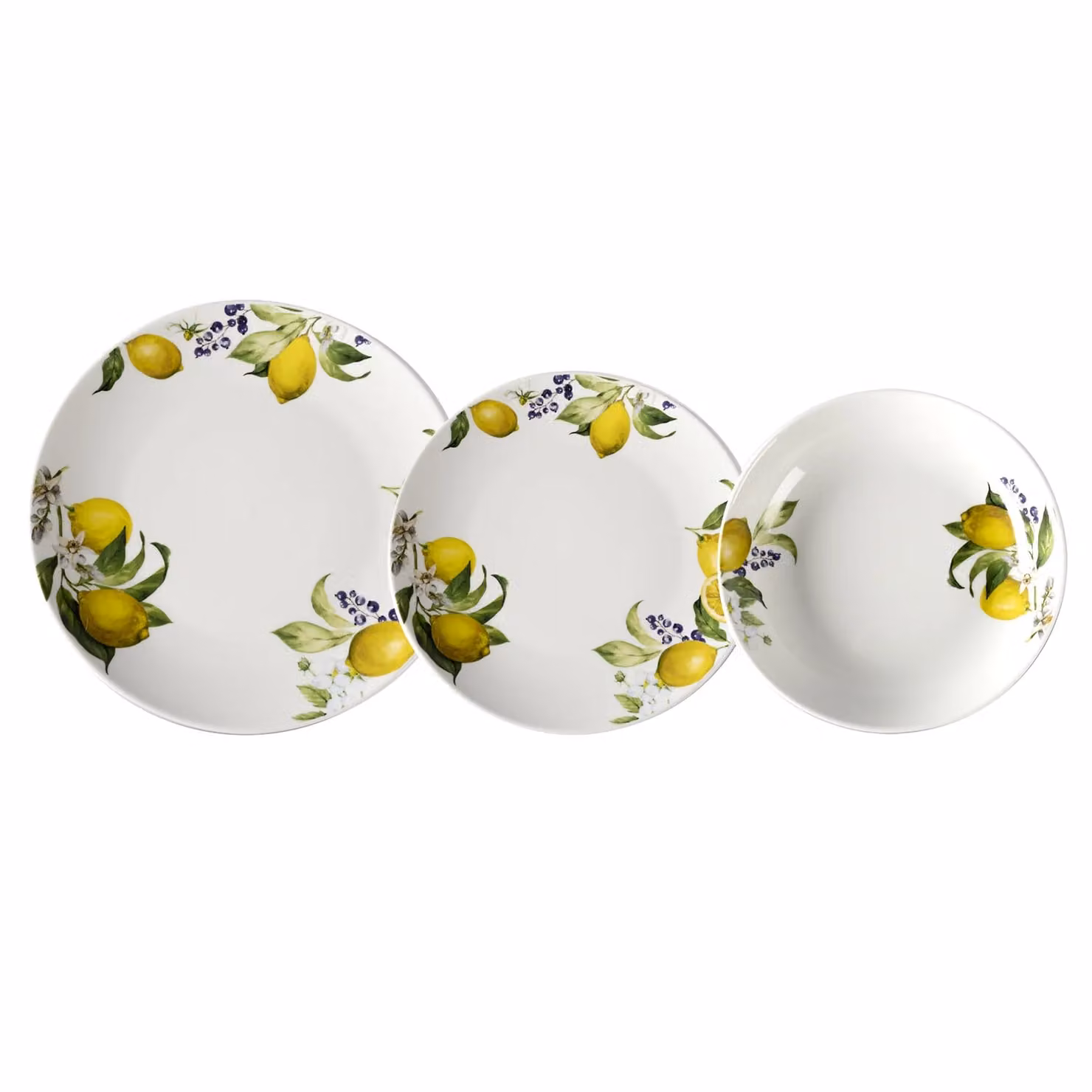 Servizio di piatti Gusto Casa Linea Mediterranea in porcellana bianca con decorazione limoni, 18 pezzi – 1