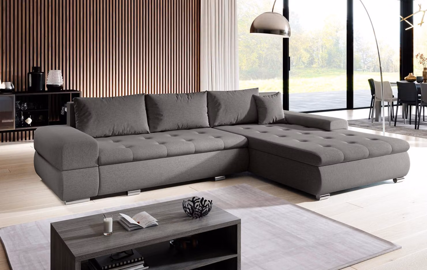 AX LIVING Divano Divano a L Sivaso Brown 310 cm con funzione letto