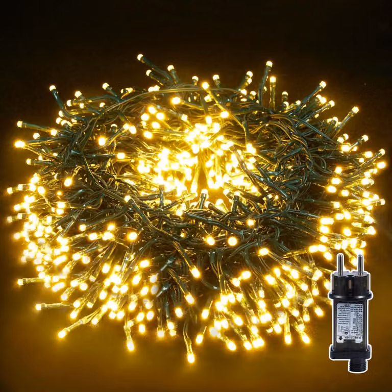 Catena luminosa da 30 metri, con 300 LED, luce bianco caldo, timer, 8 modalità, grado di protezione IP44