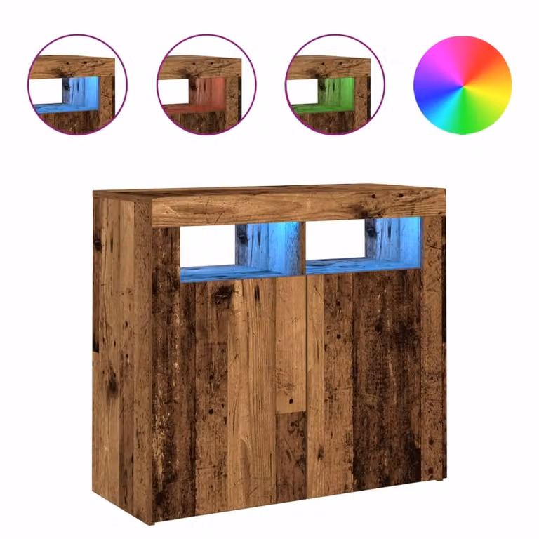 Credenza con Luci LED Legno Antico 80x35x75 cm in Truciolato