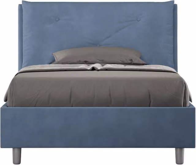 Letto Appia Large da 1 Piazza e Mezza Giordanoshop, Imbottito in Microfibra Blu, L/P: 120 x 200 cm