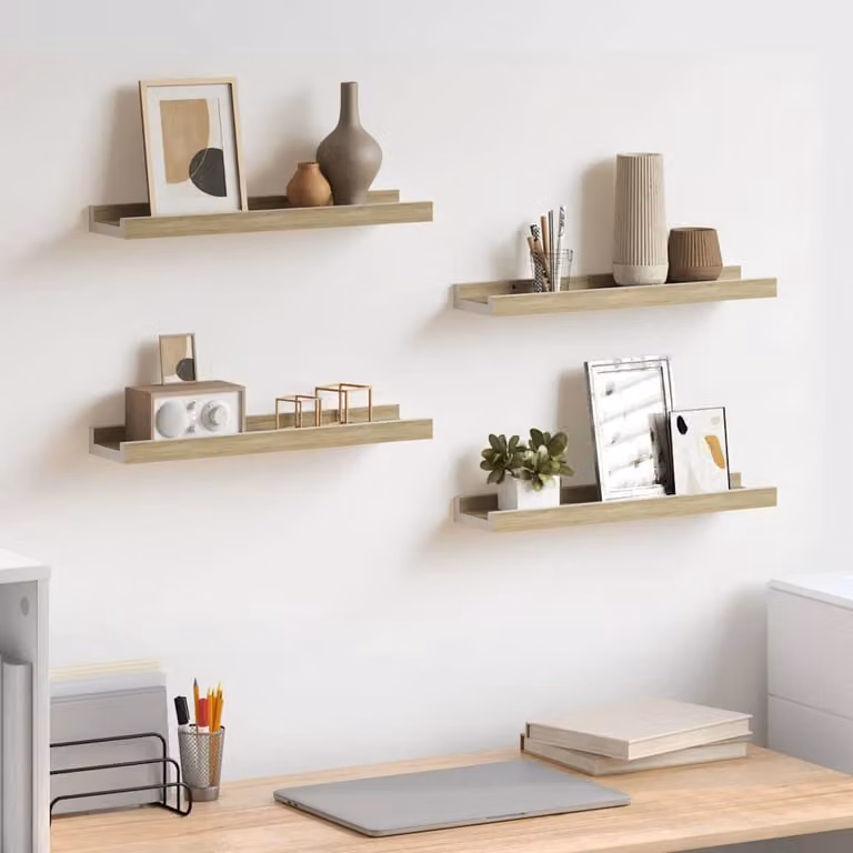 Set di 4 mensole da parete vidaXL in MDF, Bianco e Rovere Sonoma, L 40 x P 9 x H 3 cm
