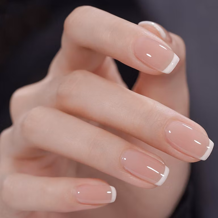 Unghie finte in acrilico, modello French, 24 pezzi, per unghie artificiali da donna, colore bianco