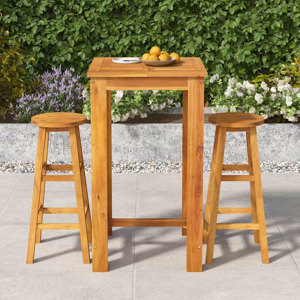 vidaXL Set da Bar da Giardino 3 pz in Legno di Acacia Marrone