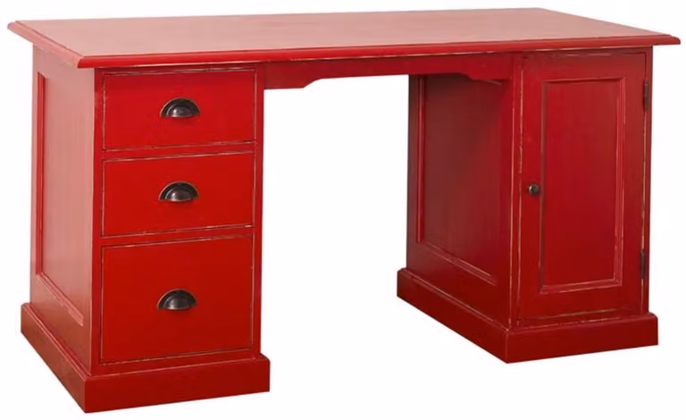 Scrivania in stile rustico "Casa Padrino", finitura anticata, colore rosso, dimensioni 152 x 70 x 78 cm - Arredamento da ufficio in legno massello