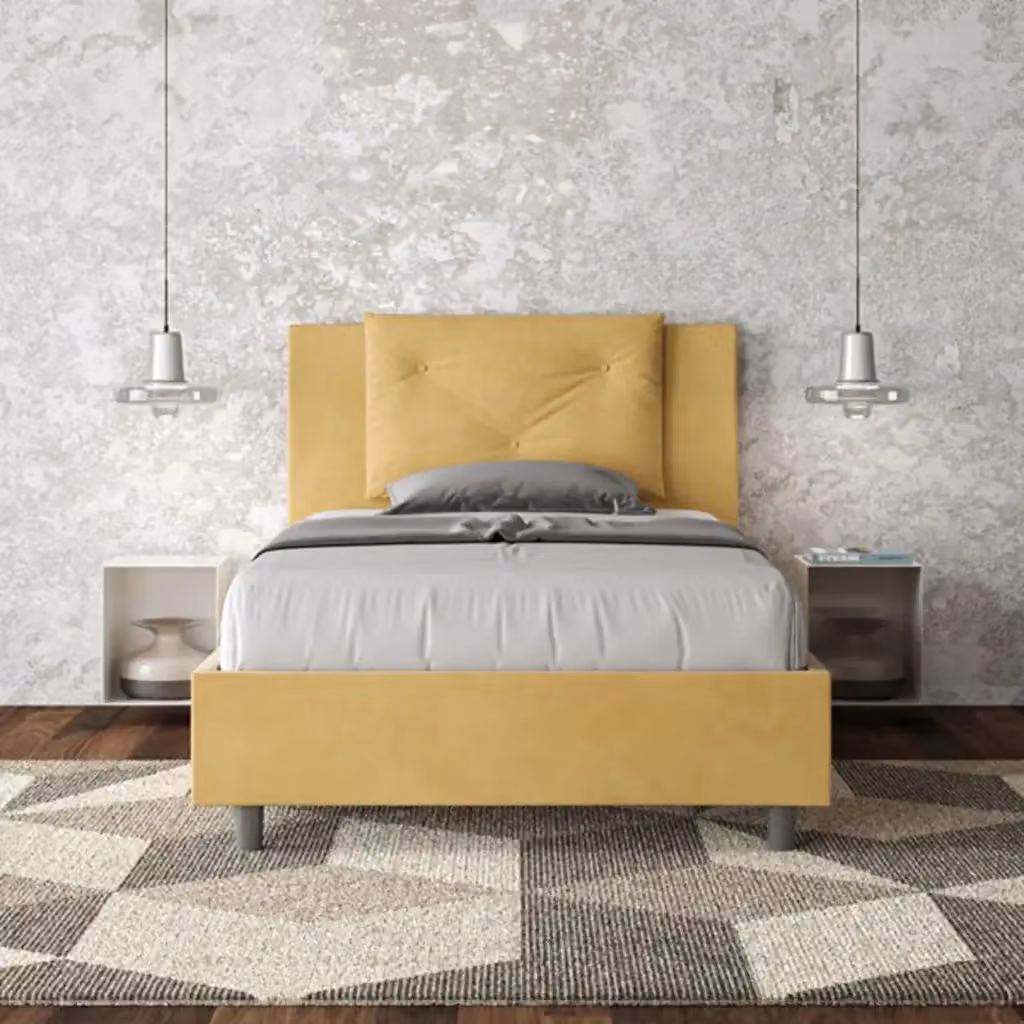 Letto singolo Appia Ityhome con rete imbottita in microfibra gialla L/P: 100 x 210 cm – 2