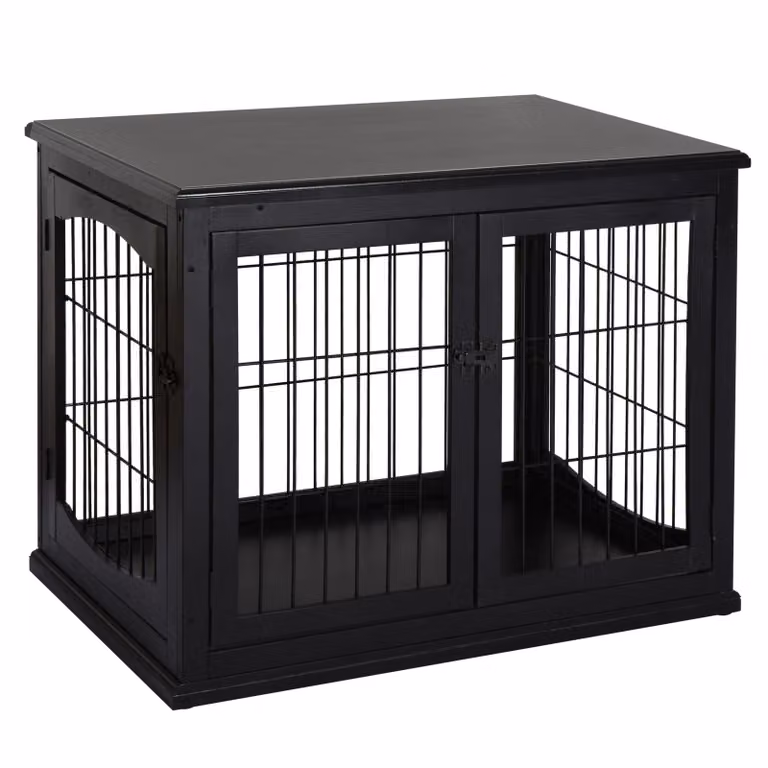 Cuccia per cani Moonbite con ripiano, dimensioni 58,5 x 81 x 66 cm, gabbia per cani con due porte e finestre, portata massima 30 kg, adatta a cani fino a 20 kg, realizzata in pannello MDF e metallo, colore nero
