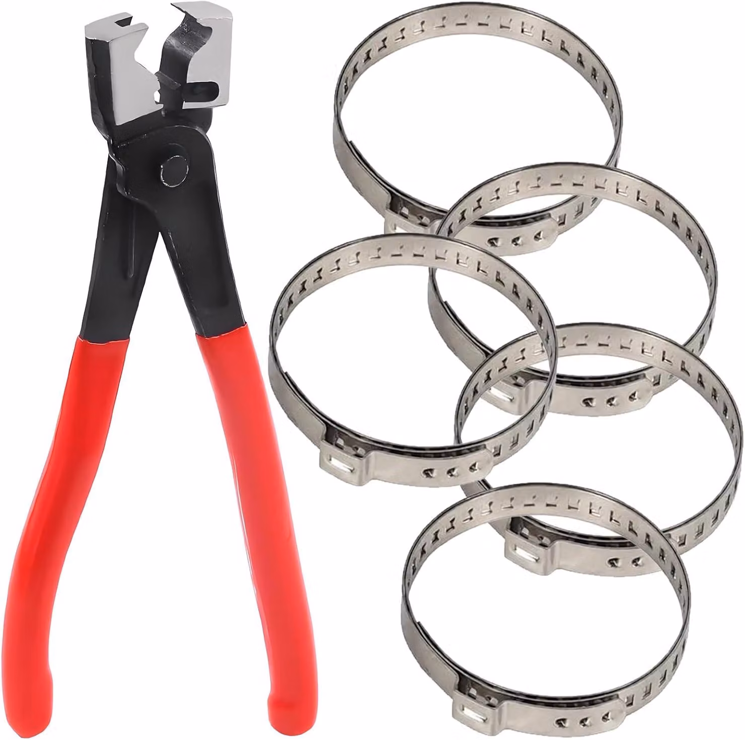 Pinza per fascette stringitubo con 5 fascette grandi e 5 piccole, regolabile, per tubi di veicoli
